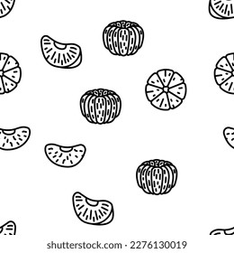 mandarin citrus fruit vector seamless pattern thin line illustration