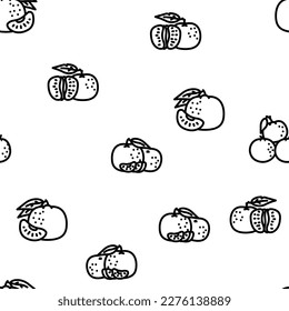 mandarin citrus fruit vector seamless pattern thin line illustration