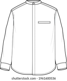 mandarin collar full sleeve men shirt flat sketch illustration men's fashion shirt mock up