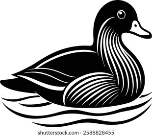 mandarin duck black and white vector illustration