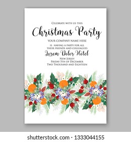 Mandarin Floral herbs greenery Christmas Party Invitation Card Template Vector