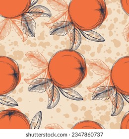 Mandarin-Blumenmuster, Vektor-Nahtlose Fruchthintergrund, Zitrusfrüchte, Blumen, Blätter, Textur. Vintage Lemon Design für Print, Hochzeit, Hintergrund, Tapete