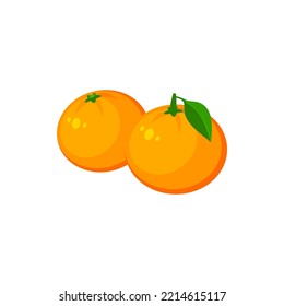 Mandarin fruit, fresh citrus vector icon, tangerine or clementine orchard plant. Juicy natural healthy fruit with green leaf. Ripe organic garden product, cartoon element isolated on white background