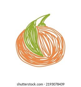 Esbozo de fruta mandarín. Ilustración del vector de color. Dibujo de doodles con lápiz o marcador. Tangarina