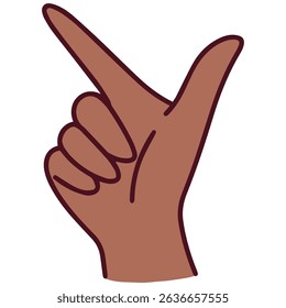 Mandarin hand gesture for number 8 formed by combining thumb and index finger into a hook shape, displayed with a brown hand