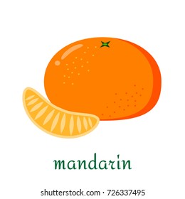 Mandarin icon in flat style. Isolated object, logo. Fruit from the farm. Organic food. Vector illustration.
