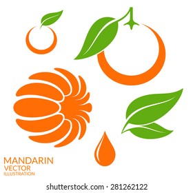 Mandarin. Icon set. Fresh fruit on white background