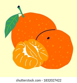 Mandarin mit einem Blatt, ein halbes Mandarin