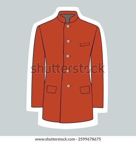 Mandarin Mao suit jacket design cartoon sticker isolated on background.  Vector