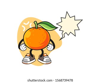 Mandarin orange angry with speech bubble cartoon. Mascot Character vector.