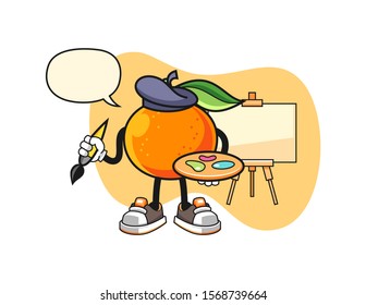 Mandarin orange artist with speech bubble cartoon. Mascot Character vector.