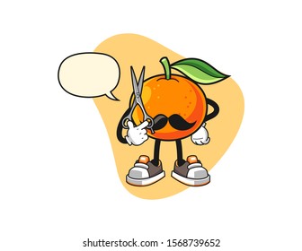Mandarin orange barber with speech bubble cartoon. Mascot Character vector.