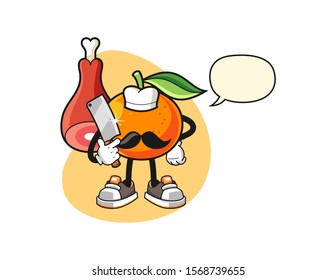Mandarin orange butcher with speech bubble cartoon. Mascot Character vector.