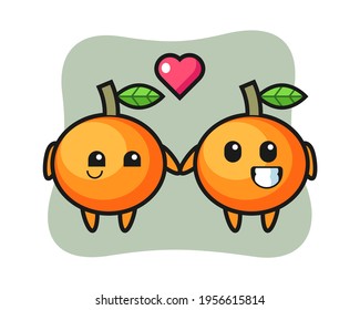 Mandarin orange cartoon character couple with fall in love gesture, cute style design for t shirt, sticker, logo element