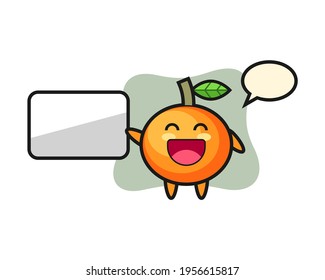 Mandarin orange cartoon illustration doing a presentation, cute style design for t shirt, sticker, logo element