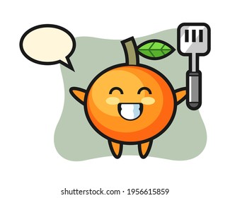 Mandarin orange character illustration as a chef is cooking, cute style design for t shirt, sticker, logo element