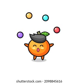 the mandarin orange circus cartoon juggling a ball , cute style design for t shirt, sticker, logo element