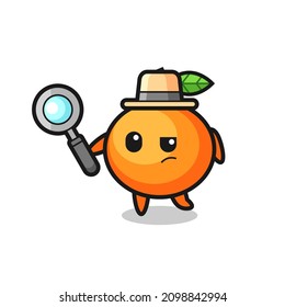 Mandarin orange Detektiv Charakter analysiert eine Hülle , süße Stilgestaltung für T-Shirt, Aufkleber, Logo-Element