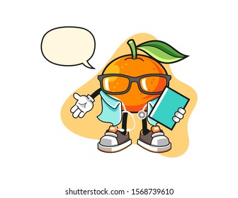 Mandarin orange doctor with speech bubble cartoon. Mascot Character vector.