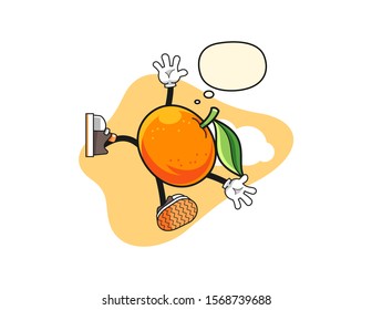 Mandarin orange fall from sky with thought bubble cartoon. Mascot Character vector.