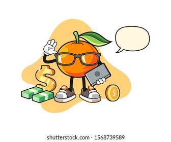 Mandarin orange freelancer with speech bubble cartoon. Mascot Character vector.