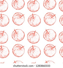 Mandarin orange fruit hand drawn sketch pattern background