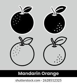 Mandarin orange fruit icons black white set