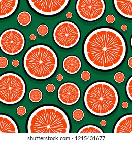 Mandarin orange fruit slice seamless pattern graphics. Vector illustration. Ideal for wallpaper, packaging, fabric, textile, wrapping paper design and any kind of decoration.