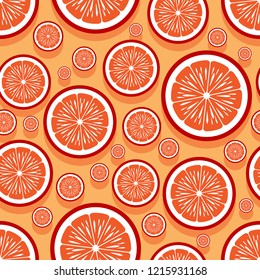 Mandarin orange fruit slice seamless pattern graphics. Vector illustration. Ideal for wallpaper, packaging, fabric, textile, wrapping paper design and any kind of decoration.