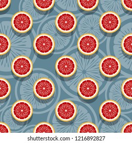 Mandarin orange fruit slice seamless pattern graphics. Vector illustration. Ideal for wallpaper, packaging, fabric, textile, wrapping paper design and any kind of decoration.