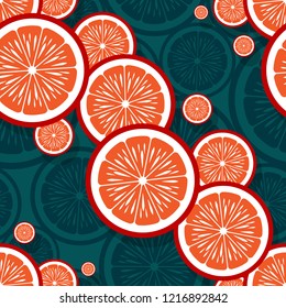 Mandarin orange fruit slice seamless pattern graphics. Vector illustration. Ideal for wallpaper, packaging, fabric, textile, wrapping paper design and any kind of decoration.
