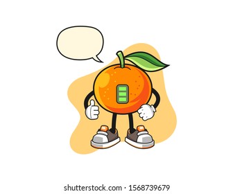 Mandarin orange full power with speech bubble cartoon. Mascot Character vector.