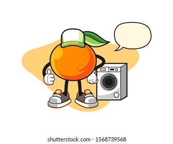 Mandarin orange laundry man with speech bubble cartoon. Mascot Character vector.
