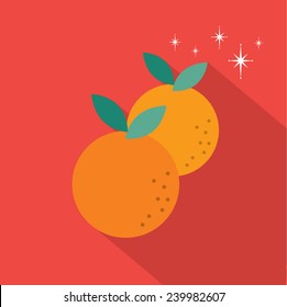 Mandarin Orange Long Shadow Flat Design Vector/illustration