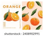 Mandarin orange packaging design templates, watercolour style vector illustration.