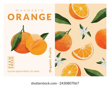 Mandarin orange packaging design templates, watercolour style vector illustration.