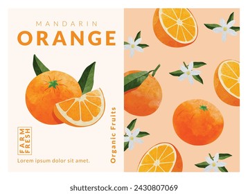 Mandarin orange packaging design templates, watercolour style vector illustration.