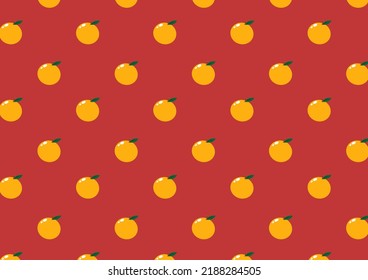 Mandarin orange pattern on red background. Chinese New Year Mandarin Orange.