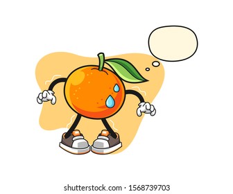 Mandarin orange scare with thought bubble cartoon. Mascot Character vector.