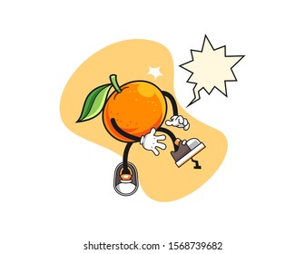 Mandarin orange step on nail with speech bubble cartoon. Mascot Character vector.