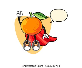 Mandarin orange super hero with speech bubble cartoon. Mascot Character vector.