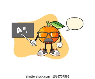 Mandarin orange teacher with speech bubble cartoon. Mascot Character vector.