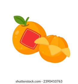 naranjas mandarinas cubiertas de papel rojo para dar la bienvenida al Año Nuevo chino. Ilustración vectorial.
