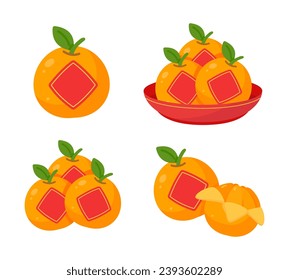 Mandarin oranges covered with red paper to welcome the Chinese New Year. Vector Illustration.