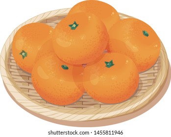 Mandarin oranges on the basket made from bamboo