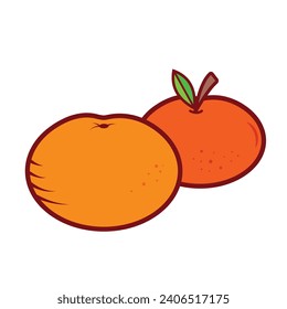 Mandarin oranges sweet and fresh fruit colored vector icon illustration with outline isolated on plain white background. Buah Jeruk manis cartoon art styled drawing.