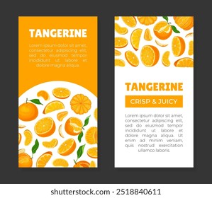 Design de banner de fruta madura mandarim com modelo de vetor de planta exótica