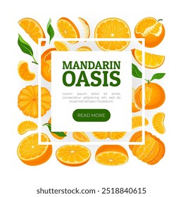 Design de banner de fruta madura mandarim com modelo de vetor de planta exótica
