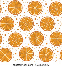 Mandarin seamless pattern. Hand drawn fresh tropical citrus fruit. Multicolored sketch background. Colorful doodle wallpaper.