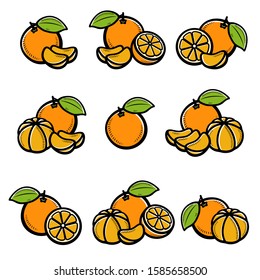 Mandarin set. Collection icons mandarin. Vector